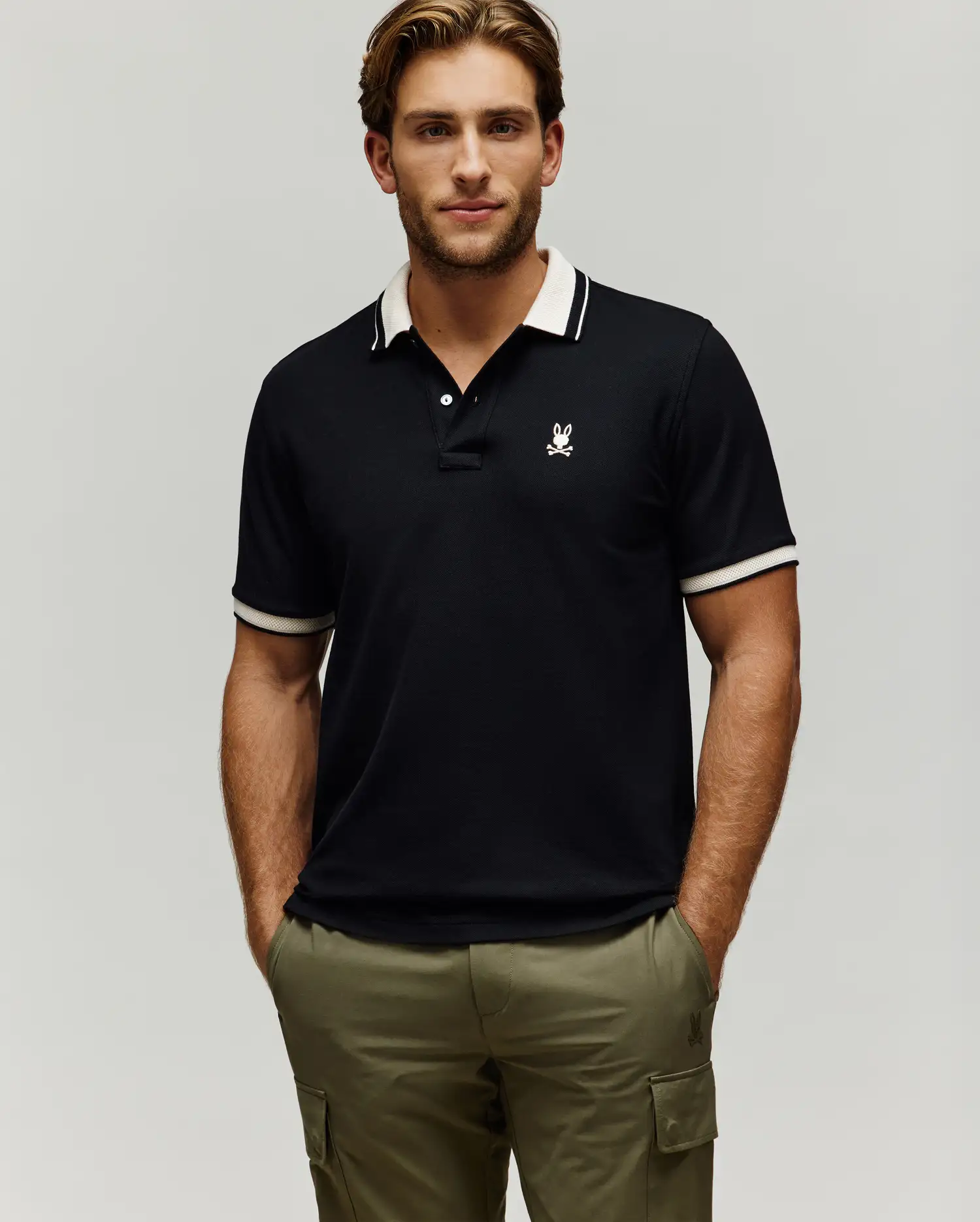 MENS INDIGO TEXTURED COLLAR PIQUE POLO - MT0100082