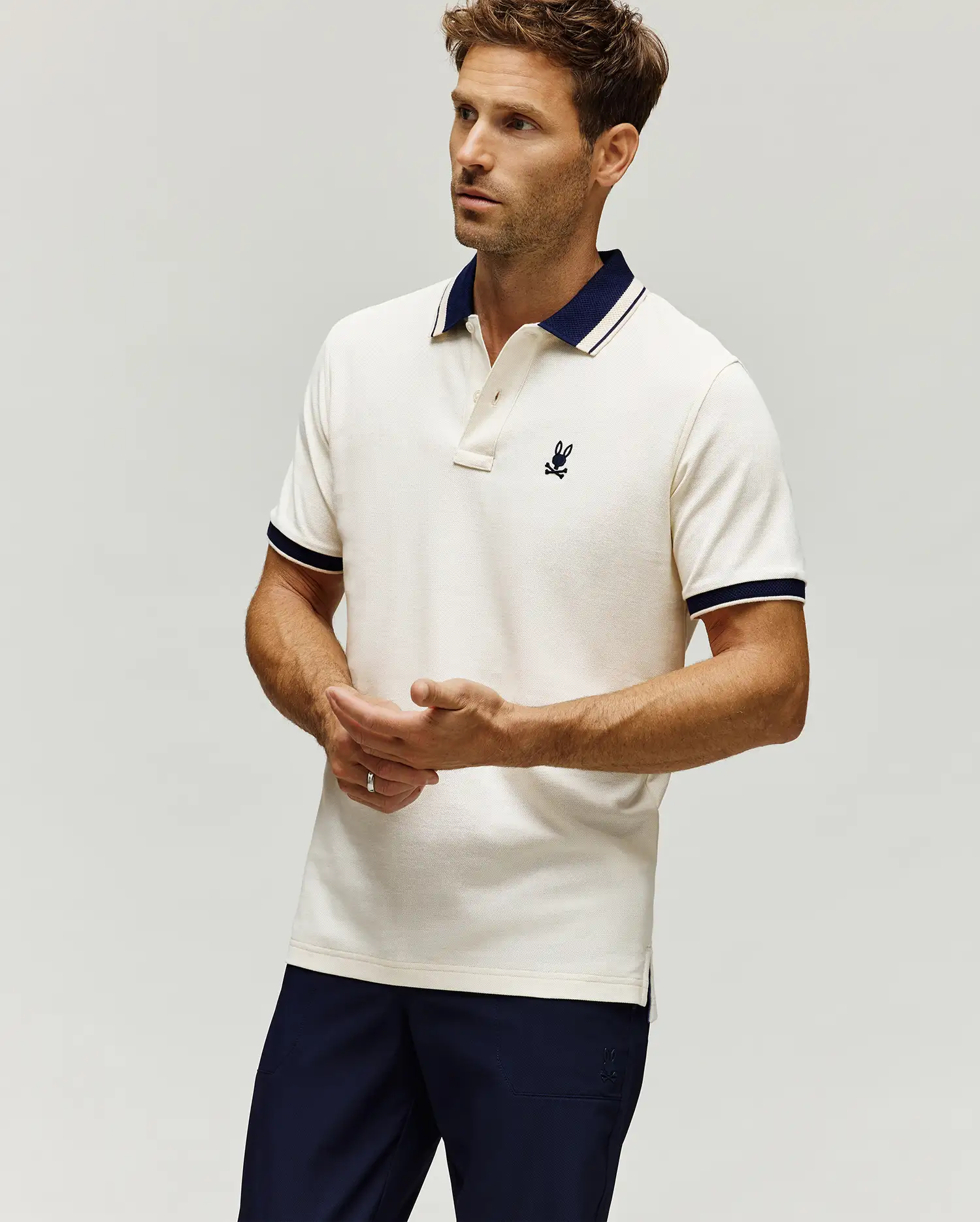 MENS INDIGO TEXTURED COLLAR PIQUE POLO - MT0100082 - Image 3