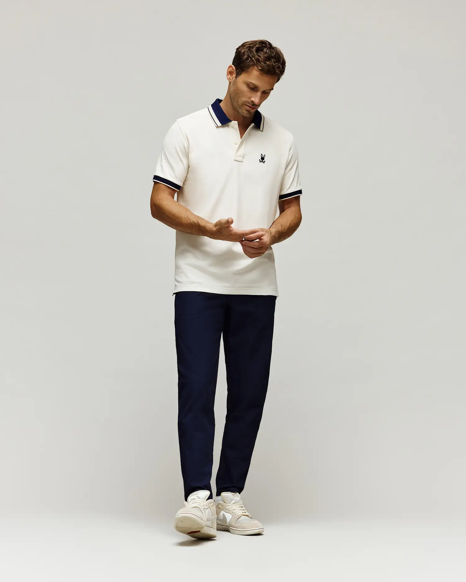 MENS INDIGO TEXTURED COLLAR PIQUE POLO - MT0100082 - Image 4
