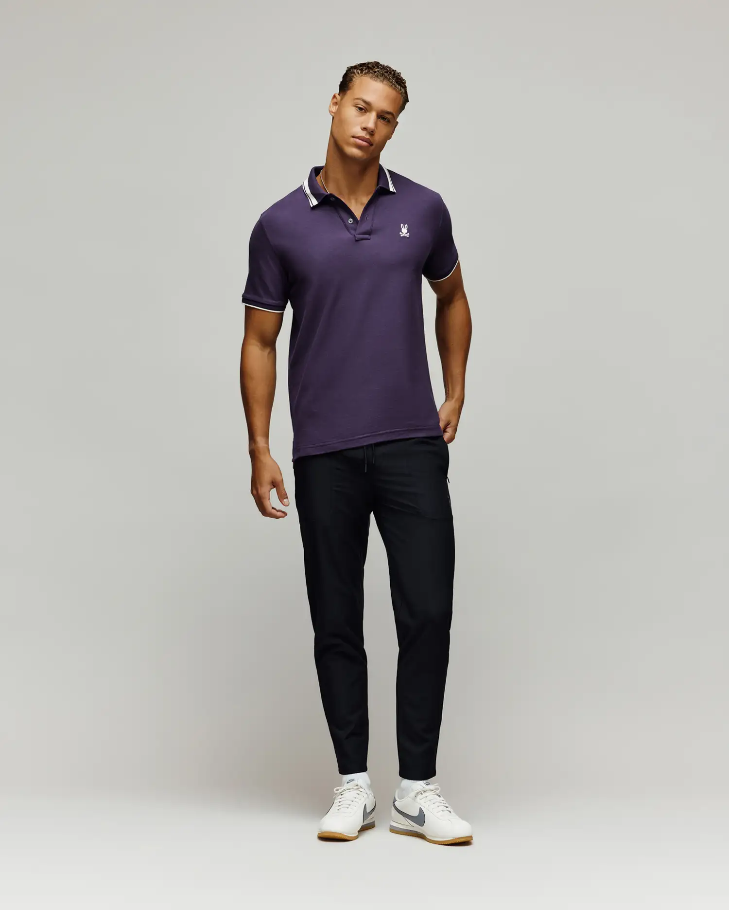 MENS INDIGO TEXTURED COLLAR PIQUE POLO - MT0100082 - Image 4