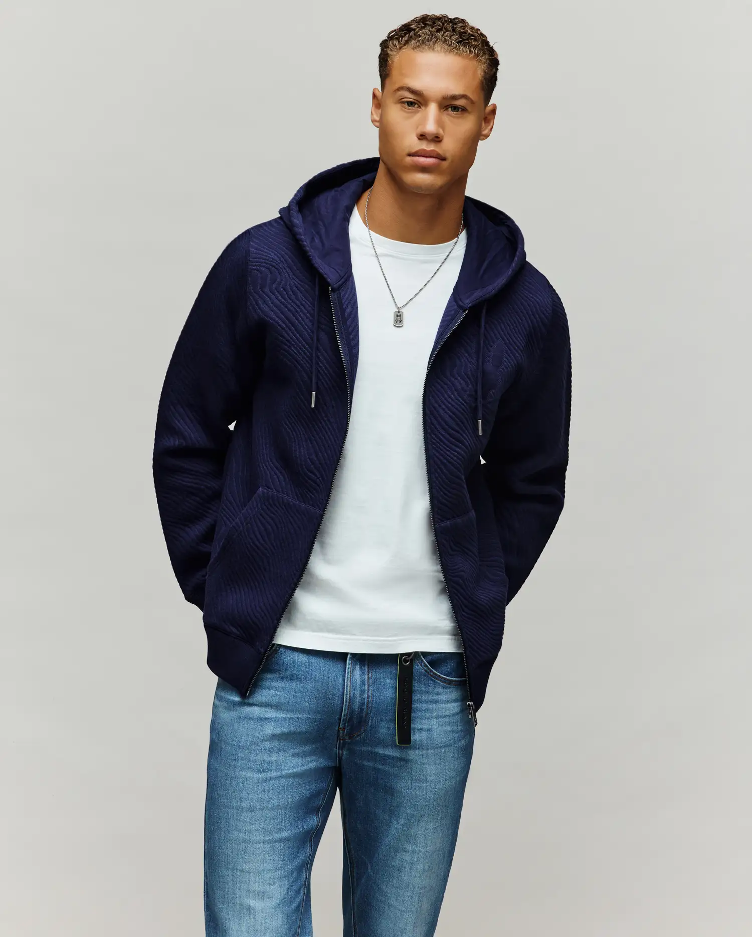 MENS KENDRICK DOUBLE KNIT JACQUARD ZIP TEXTURED HOODIE - MT0500149 - Image 3